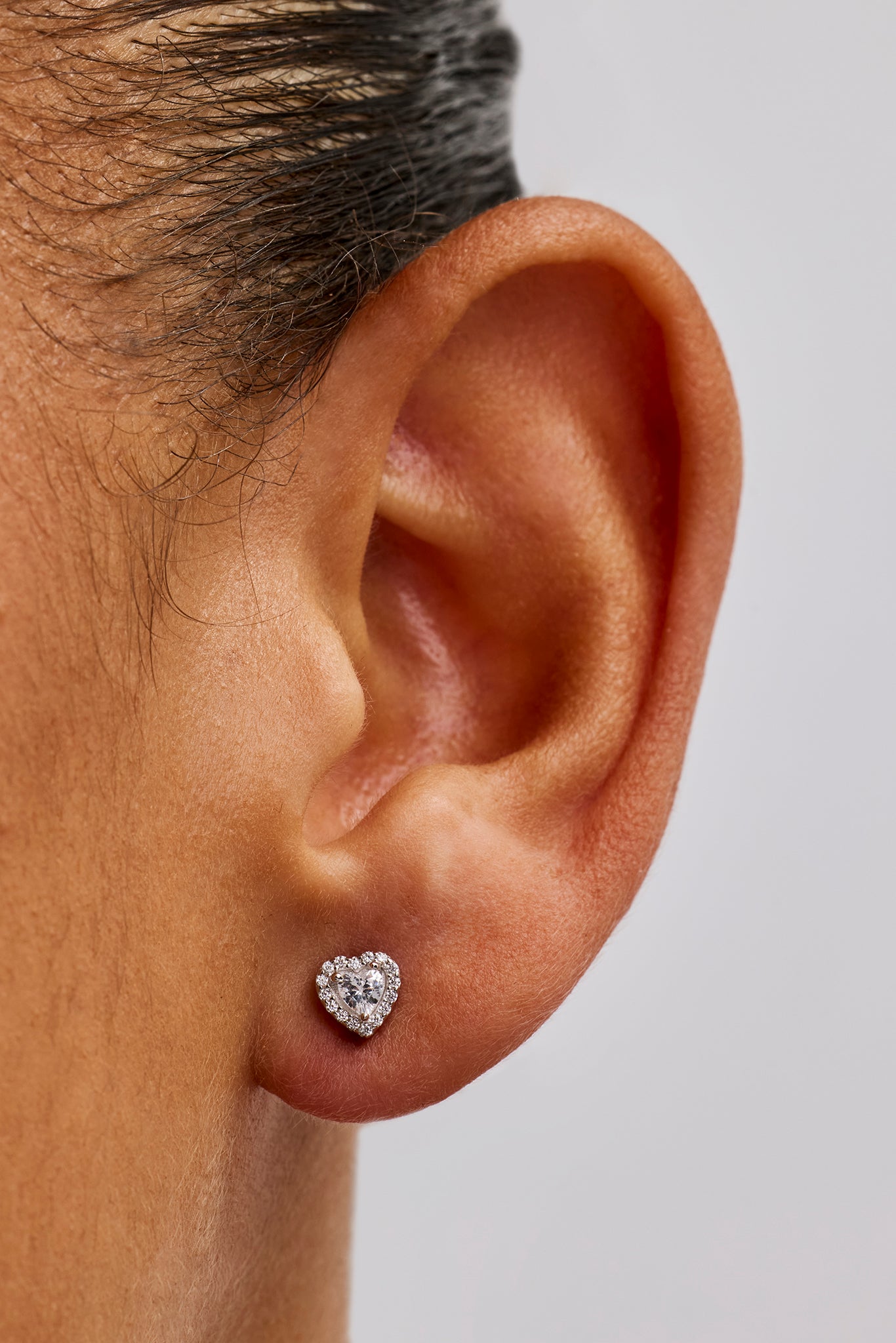 Iced Centre Heart Stud Earrings - 6mm - White